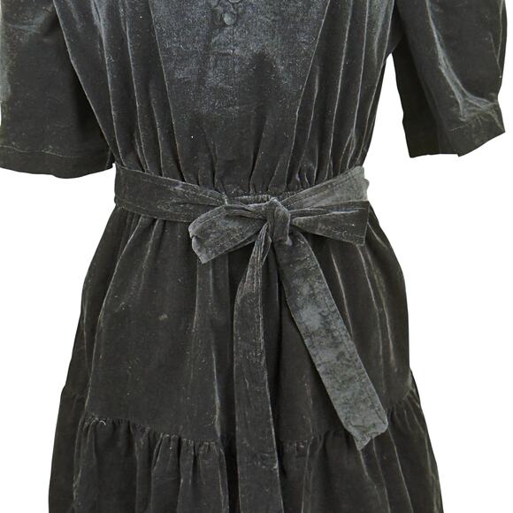 Draper James M Puff Sleeve Tiered Ruffle Neck Button Micro Corduroy Belted Dress - Picture 3 of 11